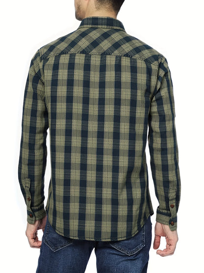 Men's Autumn and Winter Denim Shirt Handmade Vintage Retro Shirt Jacket Long Sleeve Top Fur Collar Thickened Denim Notched Lapel