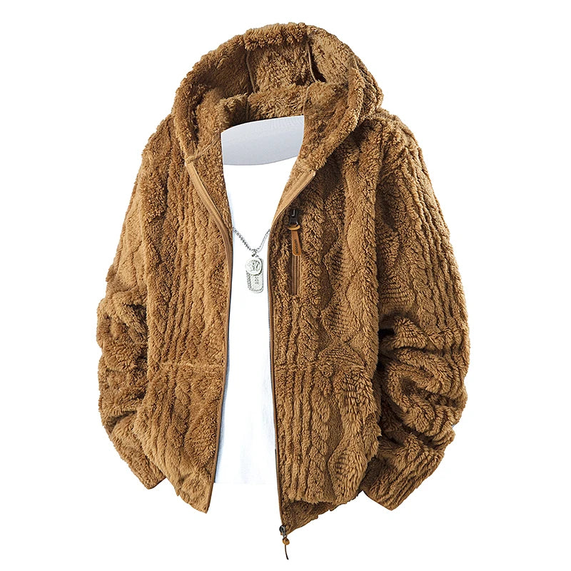 Men's Winter Hooded Fleece Jacket Casual Fashion Thick Warm Coat New Autumn Winter Outwear Loose Fashion Coat Sherpa Jacket