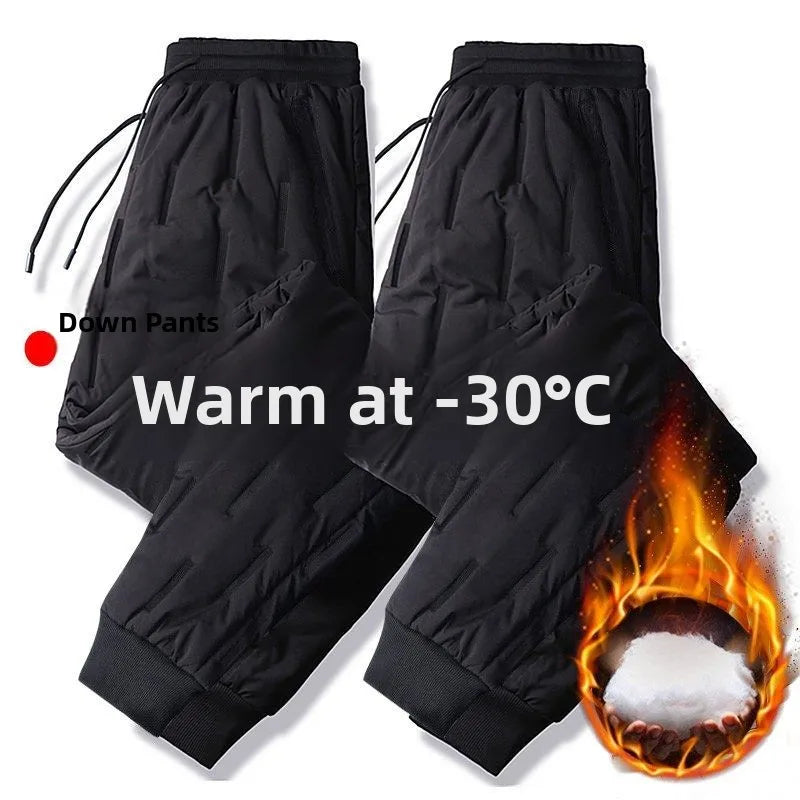 Men's down Pants Winter Outdoor Wear Thickened Extra Large Size High Waist Warm Cold Proof Windproof Cotton Pants