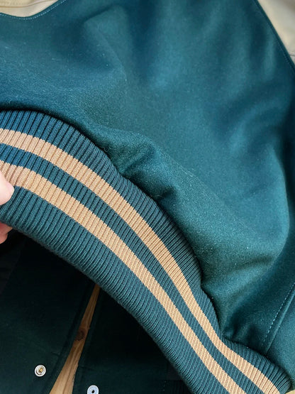 Premium Sheepskin Leather Baseball Jacket Men's Loose Fit Retro Style Wool Blend Outerwear Youthful Casual Winter Coat