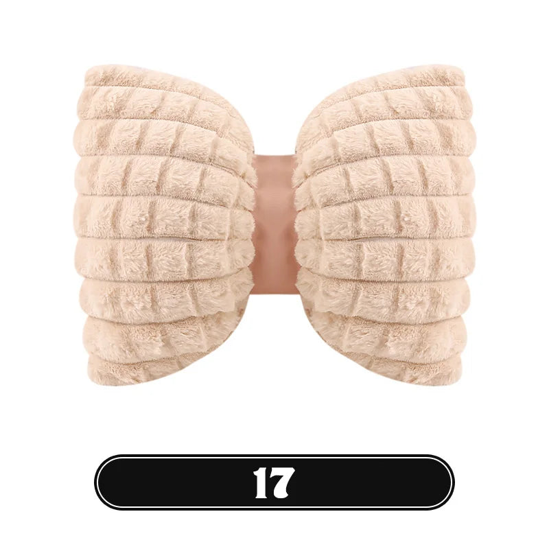 Bowknot Women's Car Seat Cover Winter Plush Warm Girl Cute Car Cushion Pink Bow Headrest Waist Car Interior Accessories