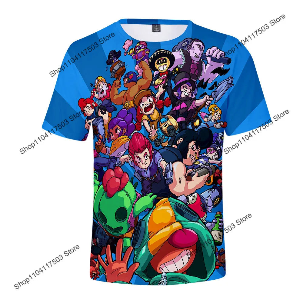 Brawler Leon Shooter Kids T-shirt Shooting Game Spike 3D Print Tshirt Boys Girls Cartoon Tops Teen Clothes