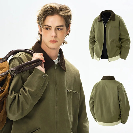 Trendy Men's Jackets Autumn Casual Vintage Style Denim Jacket Zipper Pocket Windproof Coat Male Casual Camping Baseball Jacket