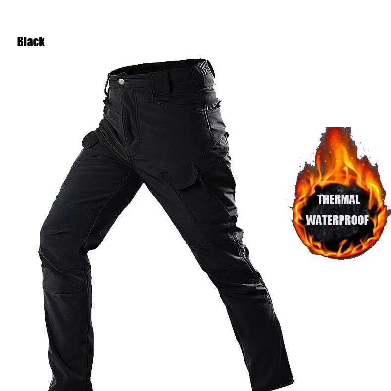 Men's Tactical Softshell Pants Fleece Autumn Winter Cargo Trousers Military Combat Hiking Camping Climbing Casual Sportswear