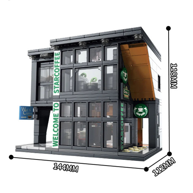 581Pcs City Star Coffee House With Lights Building Blocks Street View Architecture Cafe Shop MOC Bricks Toys Kids Christmas Gift