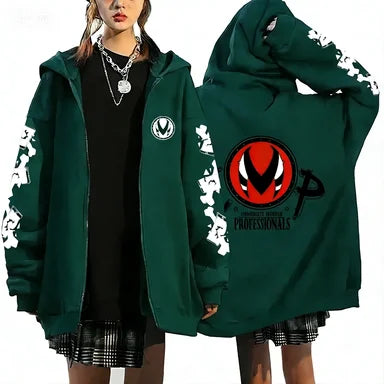 Trendy Anime Hooded Cardigan Unisex Harajuku Style Casual Fashion Long Sleeve Jacket Autumn Winter Fleece Zipper Sweatshirt