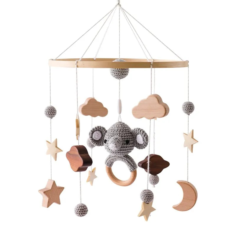DIY Baby Crib Bed Bell Holder Arm Toy Imitation Wood Grain Infant Bed Decoration Toys Rotating Music Box Nut Screw Arm Bracket