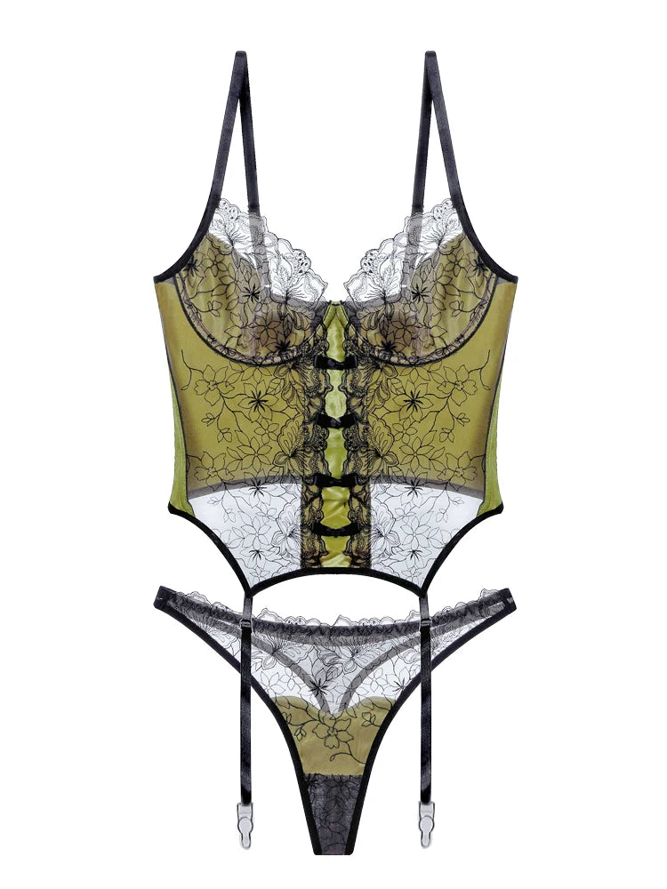 Precious Satin Feeling Lace Camisole Lingerie Set Large Size Women Push Up Underwear Fixed Double Shoulder Straps Bras