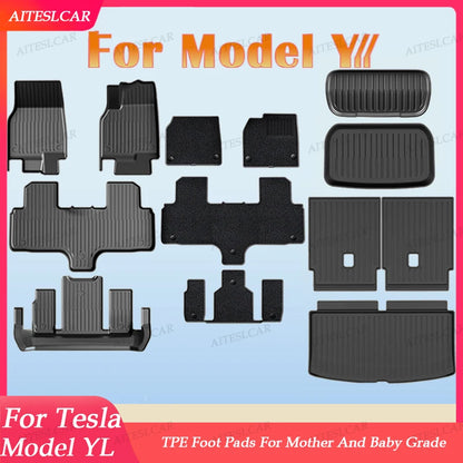 For Tesla New Model Y L Launch Premium / Performance 2026+ TPE Floor Mats Luggage Mat Wear-resistant Foot Pads ModelY Trunk Mats