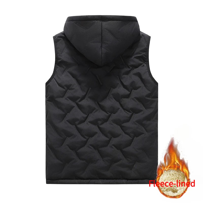 European size Men's Hooded Vest Thermal Padded Winter Jacket Fleece Lined Waistcoat Autumn Warm Quilted Jacket Puffer Vest