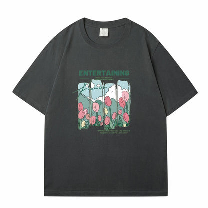 WAVLATII Women New Comics Flowers Printed T shirts Female Beige Streetwear Summer Tees Lady Casual Short Sleeve Tops WT2329