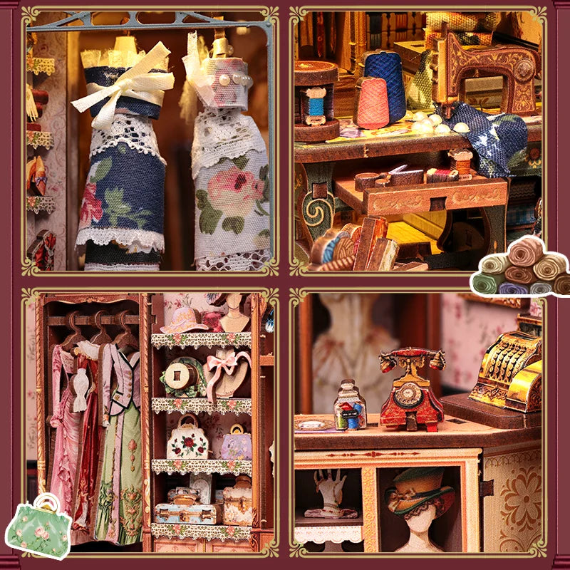 CUTEBEE Book Nook Kit for Marguerite Tailor 3D Wooden Dollhouse Puzzle with LED Light DIY Miniature Model Decor