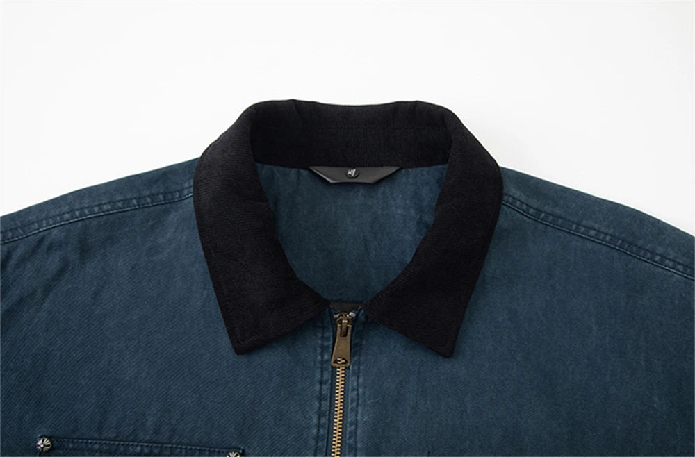 Men's Washed Cotton Denim Jacket American Vintage Multi-Pocket Lapel Workwear Jacket Men 2025 Loose-Fit Business Casual Menswear
