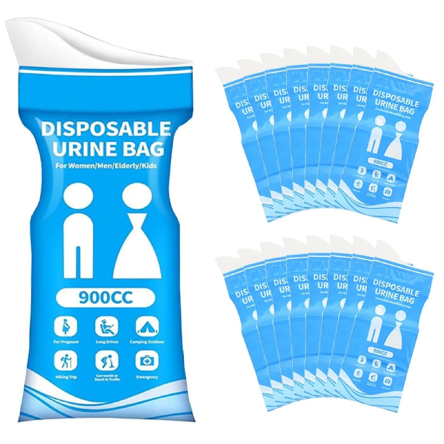 16Pcs Disposable Urine Bags Unisex 900CC Portable Emergency Camping Toilet Urinal Pee Bags for Men Women Kids Car Travel Hiking