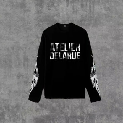 Y2K Harajuku Retro Niche Long Sleeve Print Letter Flame Tops New Fashion Casual Comfortable Streetwear Unisex Oversized Clothes