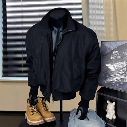 Navy Blue MA1 Flight Jacket Men's Premium Sense Stand-Up Collar Cleanfit Short Shoulder Padded Jacket Mens Jacket
