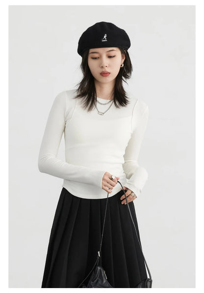 CHIC VEN Women T-Shirts Solid New Basic Heating Cashmere Round Neck Woman Tees Slim Fit Female Tops Spring Autumn 2024