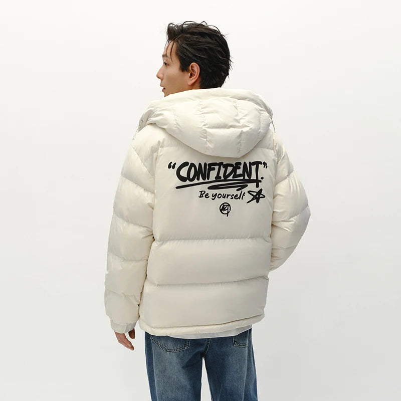 Semir Down Jacket Men Winter 80% Down Fill Loose Hooded Outerwear Textured Street Trendy Letter Printed Top Men'S Clothing