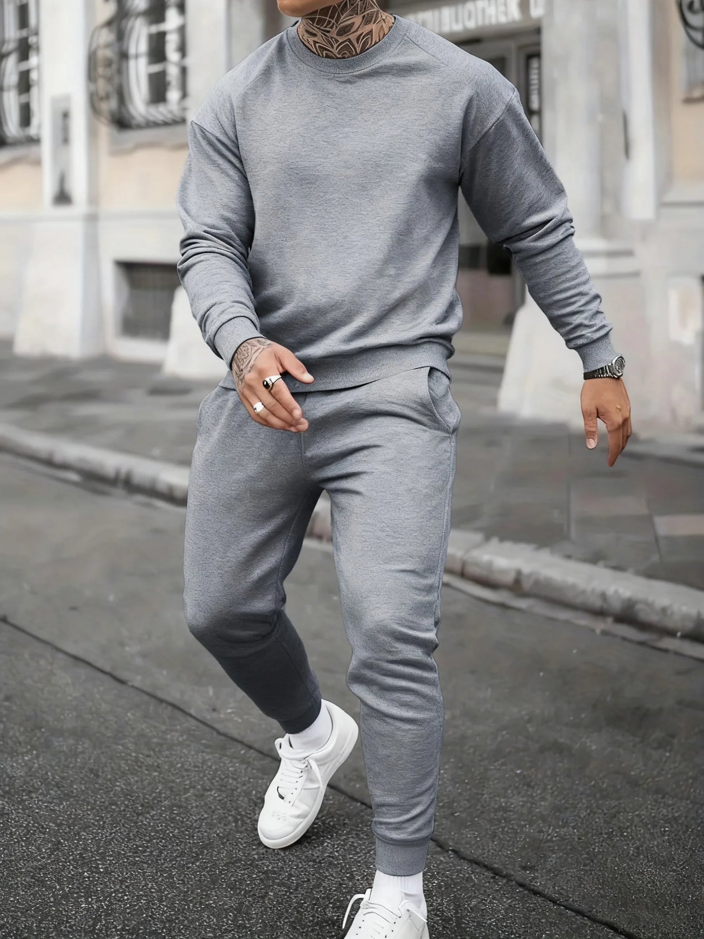 Solid Casual New In Men's Sets Basic Comfy Warm Sweatshirts Fleece Jogging Sportpants 2 Piece Set Autumn Winter Daily Streetwear