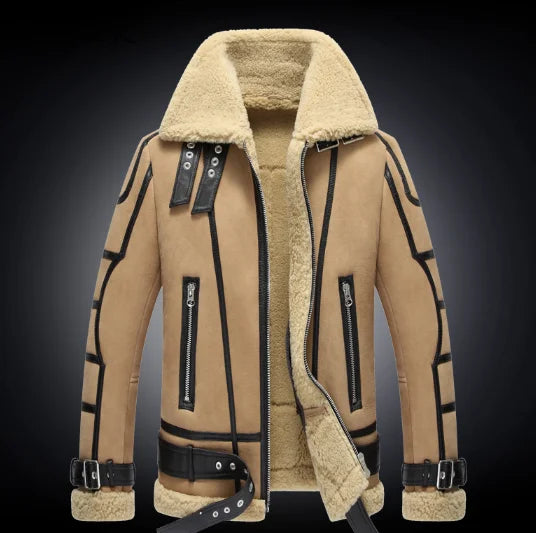 Tcyeek Real Leather Jacket Men Winter Clothes Natural Sheepskin Fur Mens Coats Warm Lamb Wool Motocycle Jackets Куртка Мужская