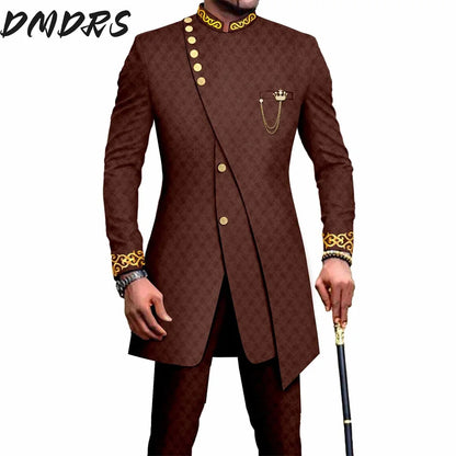 Elegant African National Printing Batik Men's Casual 2PCS Suit For Wedding Dinner Event Suit terno masculinos complete costume