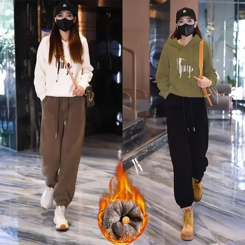 Winter Thickened and Padded Corduroy Pants Women 2023 New Women's Loose Bunched Feet Harlan Pants Women
