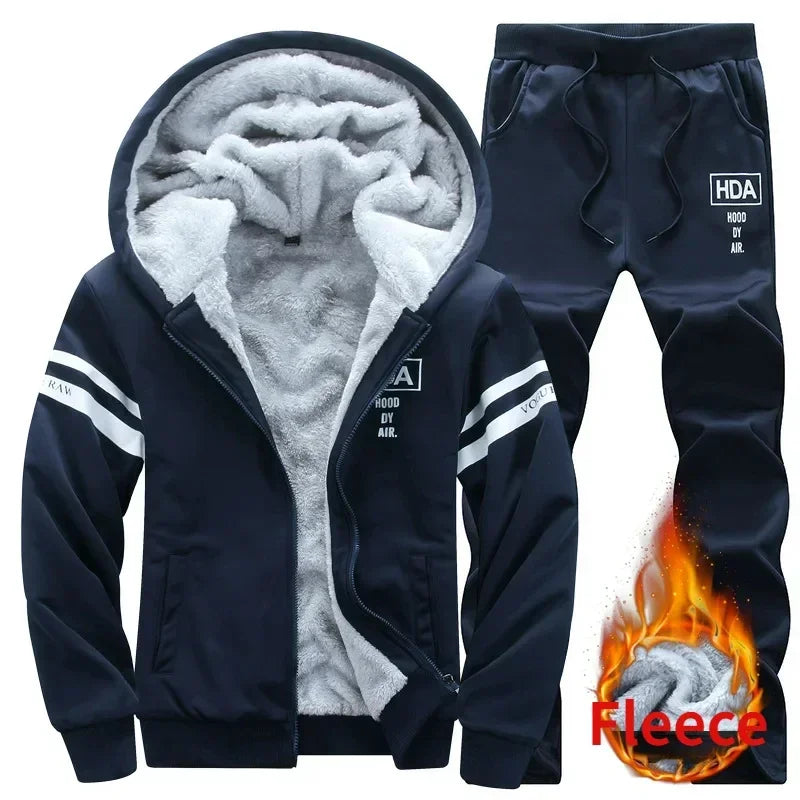2025 Plus 6XL  Winter Men's Casual Sports Plush Set Hooded Coat Korean Edition Warm and Thickened Two Piece Set Clothes for Men