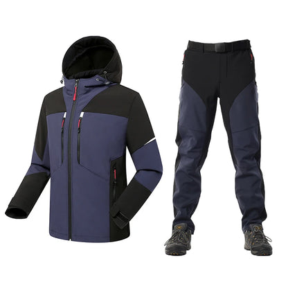 2024 Casual Winter Men Jackets Fleece Thick Pants Men's Sets Warm Waterproof Hooded Coats Male Cargo Pants Tactical Suits M-4XL