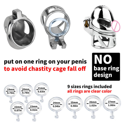 FRRK Male Chastity Cage No Base Ring Bullet Penis Design Lock Elastic Strap Belt Harness 9 Sizes Cock Ring Bondage Adult Sex Toy