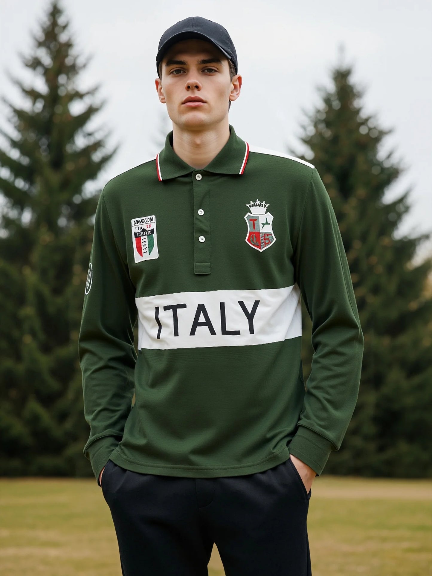 Men's Polo Shirt Europe Italy Long Sleeve Casual High-End Cotton Embroidery Luxury Stitching Contrast Color Original Design