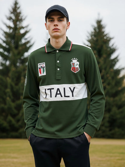 Men's Polo Shirt Europe Italy Long Sleeve Casual High-End Cotton Embroidery Luxury Stitching Contrast Color Original Design