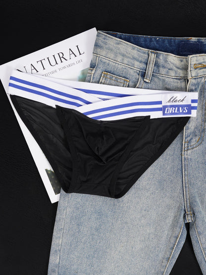 3 PCS Men's Ice Silk Ultra-Thin Barely-There Mesh Sheer Briefs, Striped V-Shape Elastic Waistband Summer Daily Commute Underwear