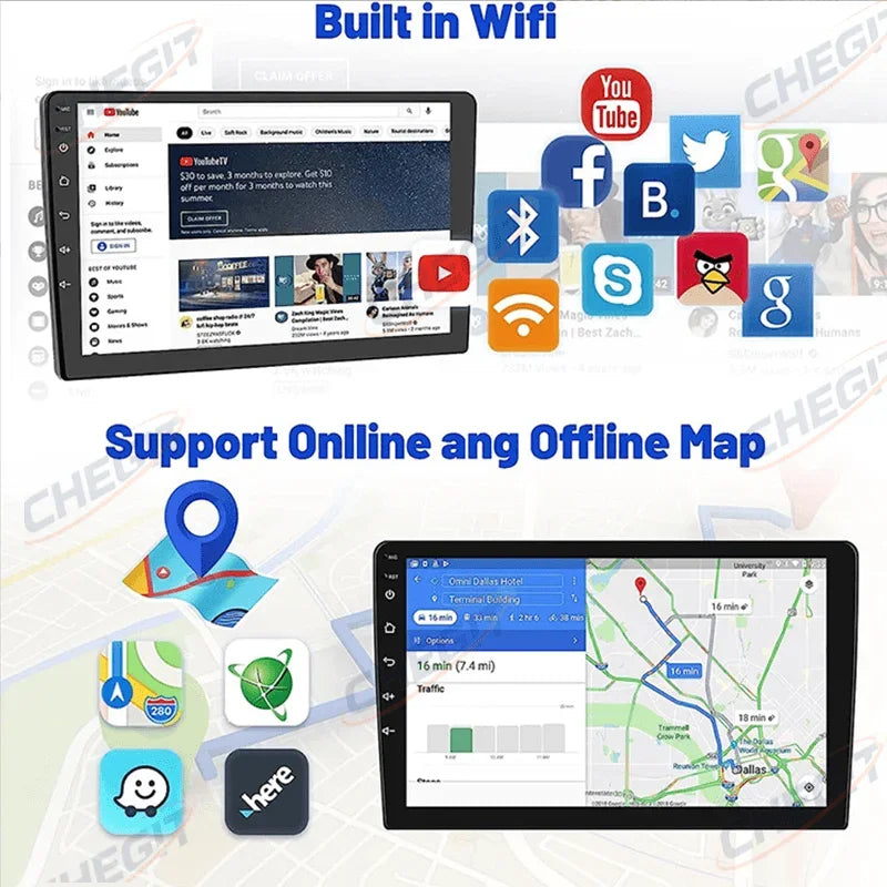 Universal 7"/9"/10“ 2DIN Android 13 4+64G Car Stereo Carplay Android Auto GPS Navigation Bluetooth FM RDS Radio WIFI Touchscreen