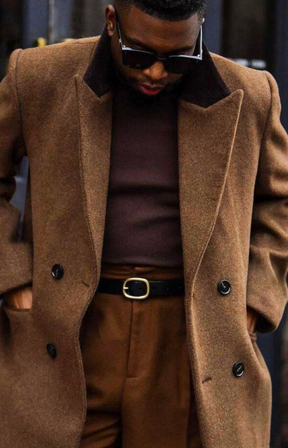 Mens Full Length Trench Coat Notched Lapel Long Jacket Double Breasted Classic Winter Overcoat