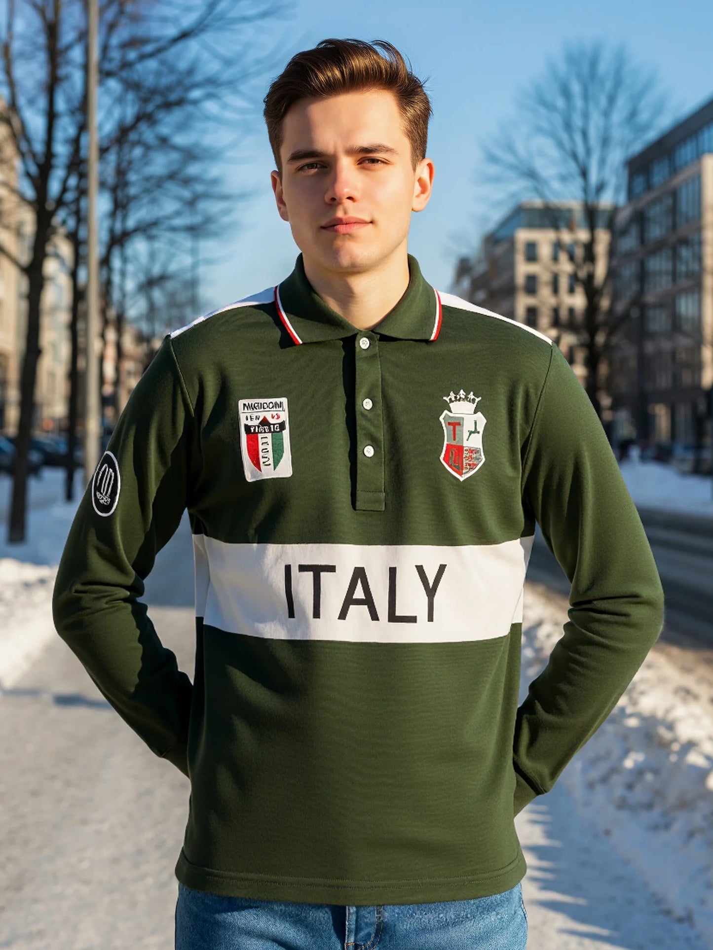 Men's Polo Shirt Europe Italy Long Sleeve Casual High-End Cotton Embroidery Luxury Stitching Contrast Color Original Design