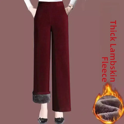 High Quality Fleece Lined Wide Leg Pants Thickened Corduroy Straight Cut Casual Trousers for Women Winter 2025 Warmth Elastic...