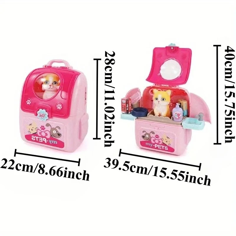 Pet Care Play Set Doctor Kit for Kids, Doctor Pretend Play Vet Dog Grooming Toys Puppy Dog Carrier Feeding Dog Backpack