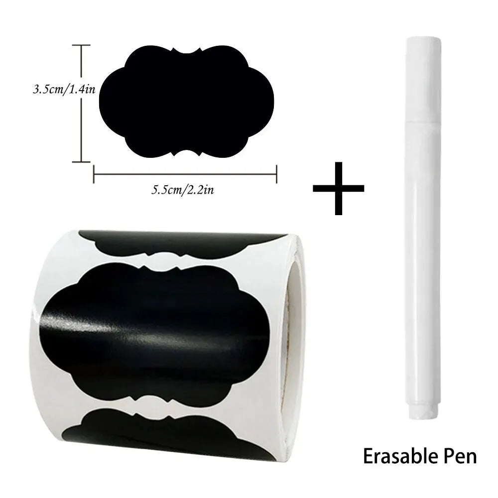 120Pcs/Roll 3 Styles Removable Blackboard Stickers With Erasable Pen Waterproof Chalkboard Labels 1.4*2.2in for Home & Kitchen