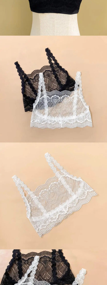 Low-Neck Lace Strap Vest Women's Sexy Backless Bralette Prevent Exposure Front Chest Back Design Short Length Casual Style
