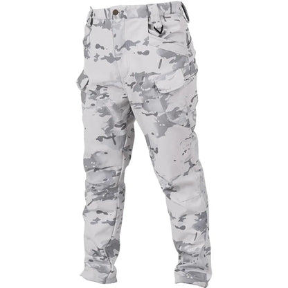 MCAP Men‘s Snow Camo Tactical Suit Softshell Jacket Pants Set Thermal Fleece Lined Hooded Underarm Zipper for Ski Hunting Winter