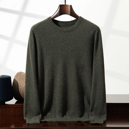 100% Cashmere Men's Pullover Business Casual Solid Knitted Sweater Loose Pull Round Neck Collar Tops Basic Versatile Jumper