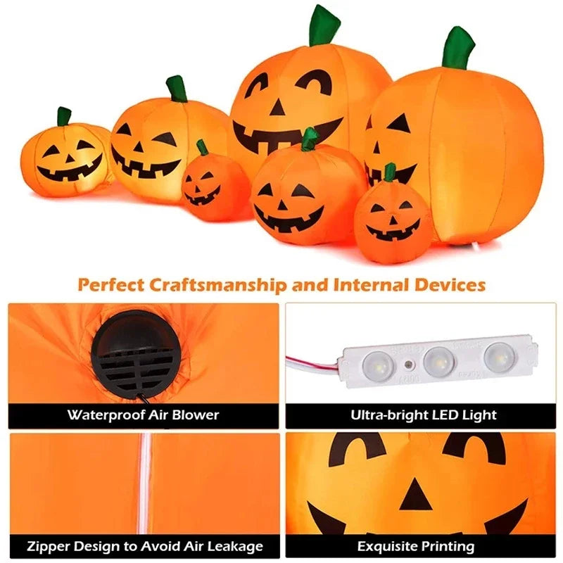 2.2M/7.5FT Inflatable Toy Halloween Pumpkin Pile Outdoor Decoration Halloween Festival 7 Pumpkins Built-in LED Light Garden Prop