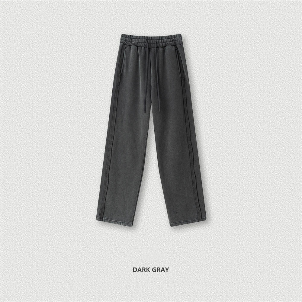 ZODF Vintage Man Winter Washed Fleece Straight Pants Unisex Distressed 360gsm Knitted Warm Trousers Brand Bottoms HY1092