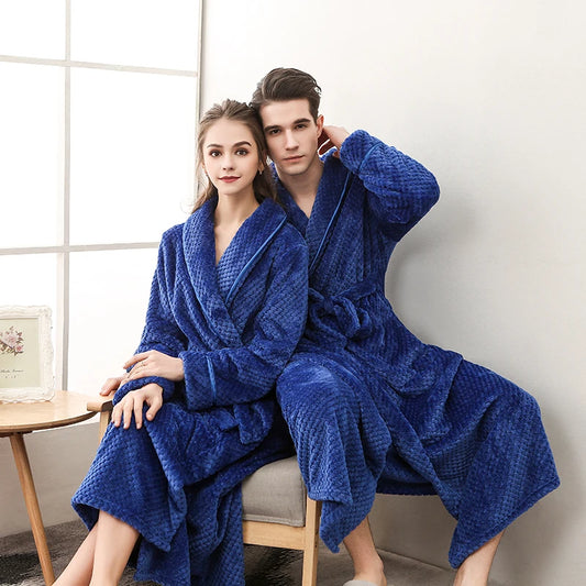 Thickened Extended Bebe Velvet Couple Robe Women's Winter plus Size Fashion Sleepwear Men's XXXL Sexy Home Clothes Pyjamas