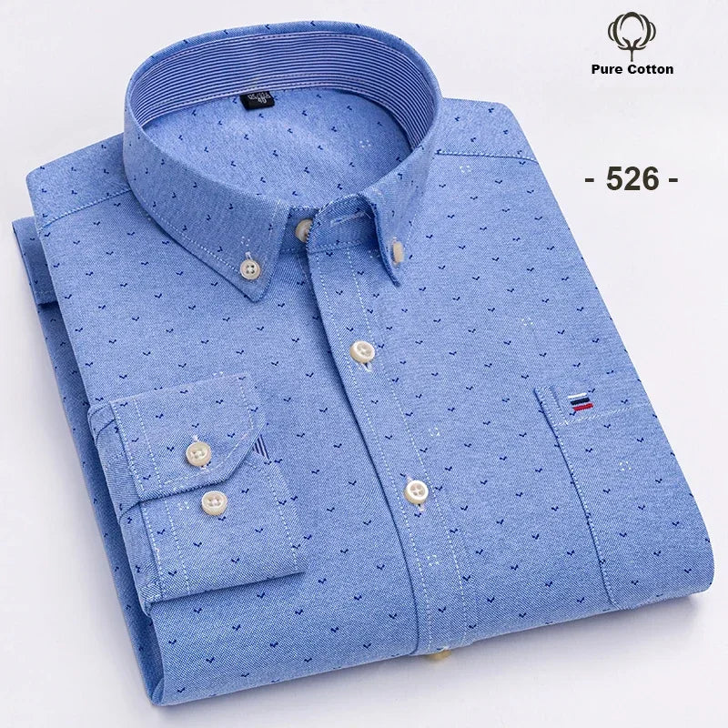 New In Shirt Plus Size 7XL 100% Cotton Oxford Long-Sleeve Shirts for Man Slim Fit Formal Plain Shirt Plaid Office Elegant Clothe