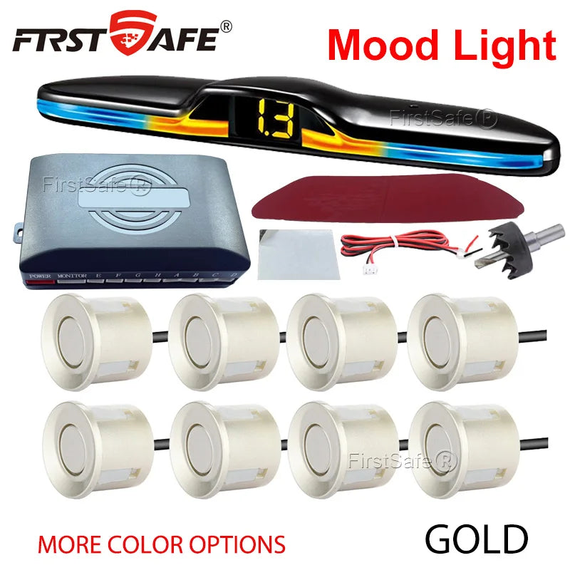 FirstSafe Factory Front and Rear Parking Sensor Kit Mood Light Display System Backup Monitor Detector Assistant 6 8 Radar Sensor
