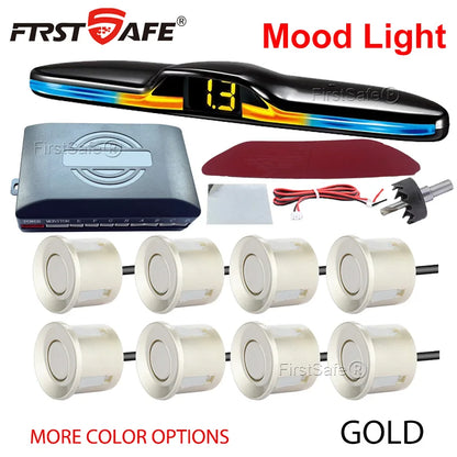 FirstSafe Factory Front and Rear Parking Sensor Kit Mood Light Display System Backup Monitor Detector Assistant 6 8 Radar Sensor