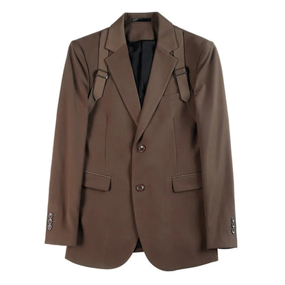 2024 Autumn Winter New Strap Decoration Suit Jacket for Men Fashion Slim Casual Business Blazers Groom Wedding Social Tailcoat