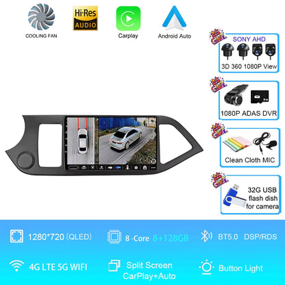 Android 16 For KIA PICANTO Morning 2011 2012 2013 2014 2015 2016 Carplay Auto Multimedia Car Radio Navigation Player WIFI+4G DSP