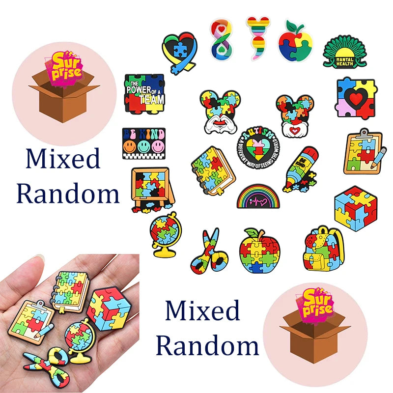 21PCS Autism Stationery  Fall Winter Shoe Charms Garden Shoe Accessories Buckle Fit Clogs Sandals Decorate kids Xmas Gifts